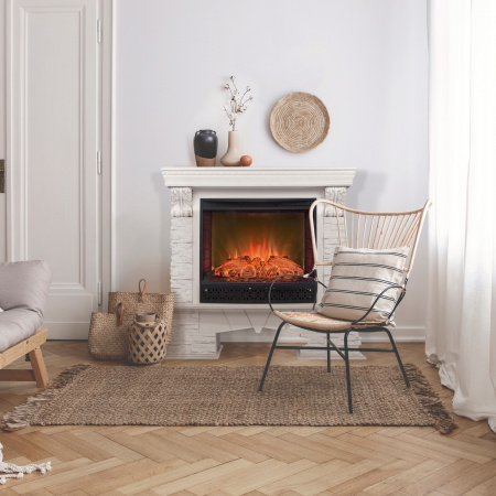 Каминокомплект ROCKLAND LUX/ЧЕЛСИ ЛЮКС Бежевый дуб с золотой патиной с очагом Электроочаг EVRIKA/ЭВРИКА 25.5